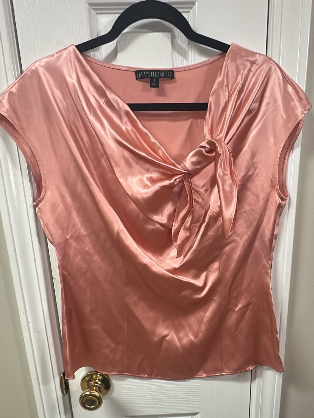 Lafayette 148 New York 100%Silk wist-Neck Cap Sleeve-Rose/blush pit-pit19(mix51)